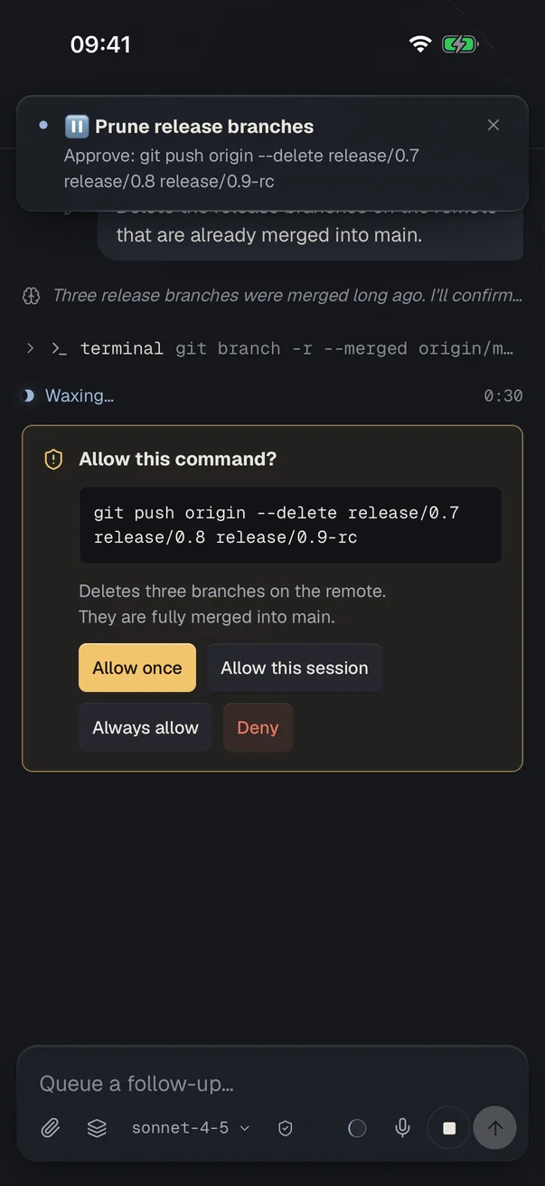 An approval request in the Gibbous iPhone app